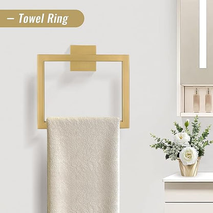 YACVCL Towel Bar Set, 5-Piece Brushed Gold Bathroom Hardware Set, Gold Bathroom Accessories Set, SUS304 Stainless Steel 23.6 Inch Towel Holder Towel Racks Set Wall Mounted