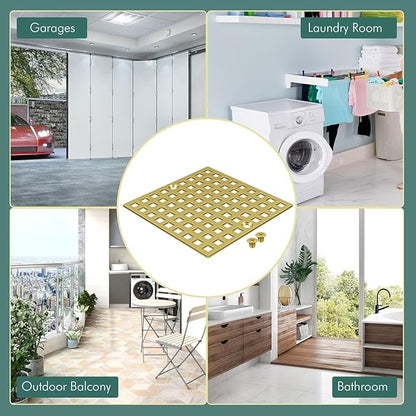 3-7/8" Brushed Gold Shower Drain Cover - Square Floor Drain Cover Replacement - Hair Catcher/Drain Strainer for Bathrooms, Showers, and Sinks - SUS304 Stainless Steel & CUPC Certified
