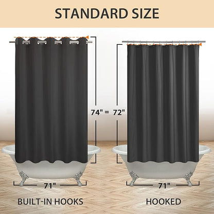 River Dream No Hook Hotel Cloth Black Shower Curtain Microfiber Waterproof - Soft Fabric Shower Curtain or Liner Washable, Black, 71x74
