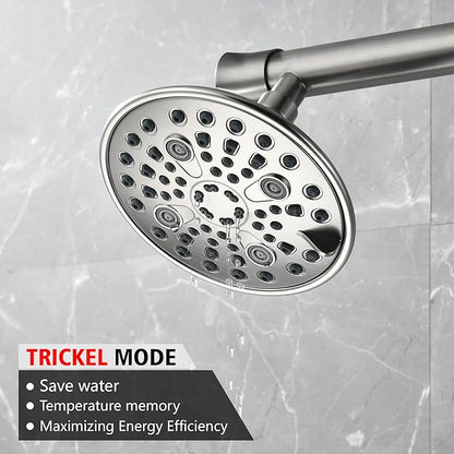 sumerain Dual Shower Head Combo Set for Couples,Brushed Nickel High Pressure 6 Spray Settings Showerhead,20 Inch Long Shower Arm