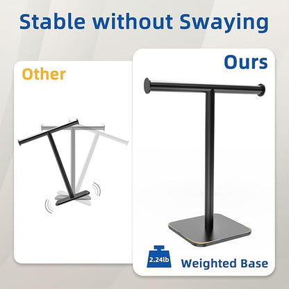 RUACQ T-Shape Hand Towel Holder Stand, Weighted Base Towel Rack, Countertop Towel Holder for Bathroom, 304 Stainless Steel, Heavy Duty (Matte Black)