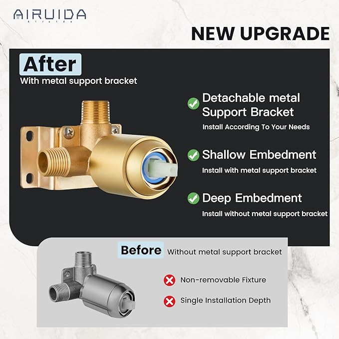 Airuida Shower Faucet Set Bathroom Rain Shower System SUS304 Stainless Steel Single Handle With Male Threads Rough-in Valve Shower Trim Kit 8 Inch Wall Mount Shower Head Brushed Gold