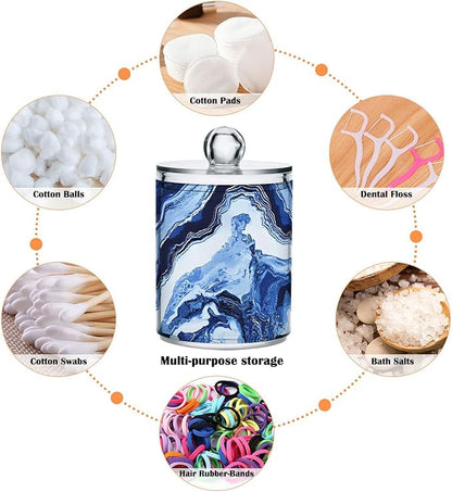MNSRUU 4 Pack Qtip Holder Organizer Dispenser Blue Marbling Bathroom Containers Bathroom Vanity Storage Canister Apothecary Jars for Cotton Swabs/Pads/Floss