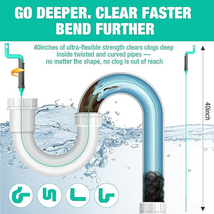 Rotating Handle Drain Snake - 40 Inch Steel Wire Hair Clog Remover, Heavy Duty Flexible Plumbing Snake for Shower, Sink, Toilet, Bathroom & Kitchen Drain Cleaner Tool