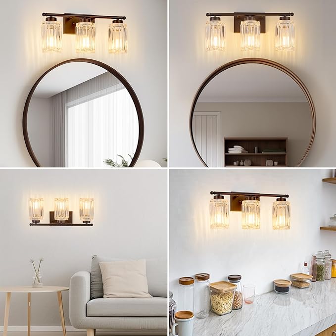 3 Light Bathroom Light Fixtures Modern ORB 18 Inch Vanity Lights for Bathroom Lighting Fixtures Over Mirror with Thickened Glass Shade for Cabinet Mirror Bedroom Hallway