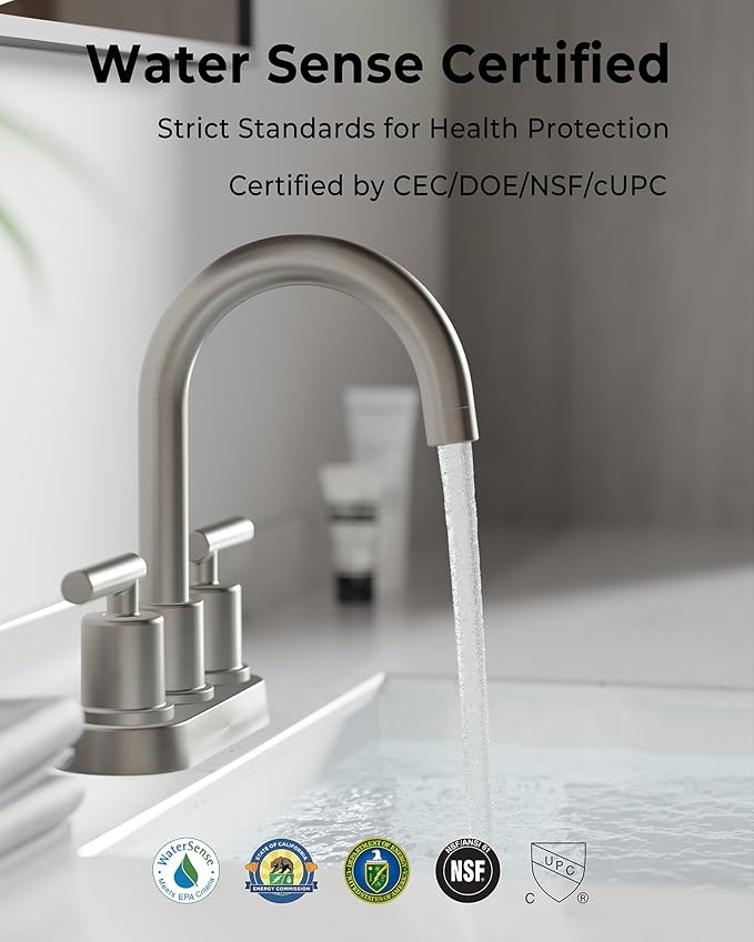 VXV Bathroom Sink Faucet 4 Inch 2 Handle Centerset Modern 360 Rotating Brushed Nickel Water Faucet with Pop-up Drain Stopper Assembly Supply Line Fits 2 Hole
