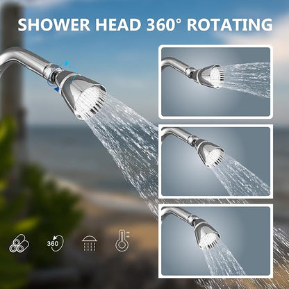 Aolemi Outdoor Shower Fixtures,Outdoor Shower Kit Faucet System 3 Inch Center with Showerhead 2 Handle Exposed Shower with Brass Mix Valve Pipe Downward with Soap Dish Polish Chrome