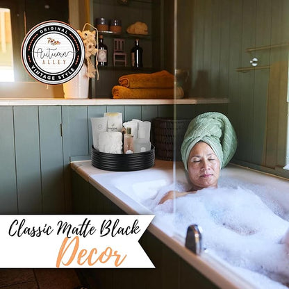 Autumn Alley Rustic Farmhouse Bath Caddy for Shower – Toiletries Countertop Organizer for Bathroom – Industrial Chic Décor – Matte Black Bathroom Accessories (Aged Black), Large