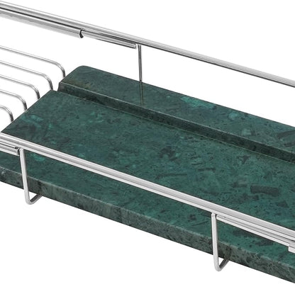 Bathtub Tray Caddy for Luxury Bath, Stainless Steel 26.8-35.4 in Expandable Extra Wide Bath Tub Tray with Natural Marble and Mobile/Tablet Stand, Ideal for Home Spa Lovers (Silver + Green)