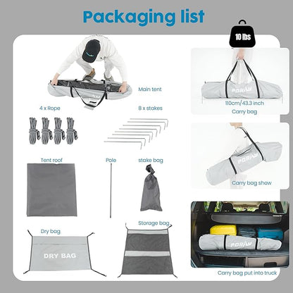 Camping Shower Tent Deluxe Changing Room Easy Set Up Privacy Shelter,Large Toilet Tent with Floor Drain Design for Beach, Camping,Hiking with Stakes and Ropes for Stability