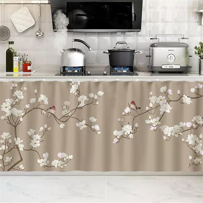 SK Studio Short Curtains for Kitchen, Cabinet Shelf Dust-Proof Blackout Tier Cafe Curtain Under Sink Skirt for Bathroom Laundry Room Style 5, 35.4" W x 31.5" H