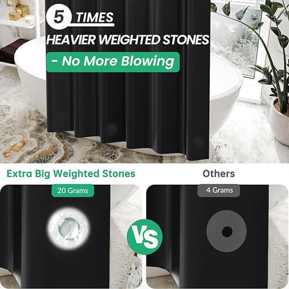 AmazerBath Plastic Shower Curtain Liner, 72 x Inches EVA 8G Heavy Duty Black Waterproof Weighted Thick Bathroom with 3 Clear Weights and 12 Rustproof Grommet Holes