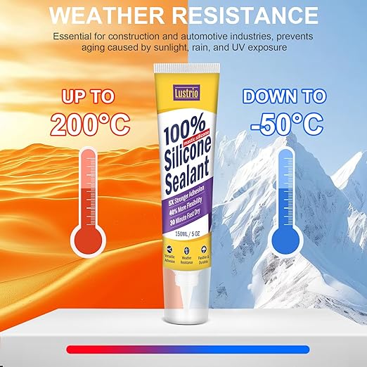 High-Strength Silicone Sealant & Adhesive - 100% Waterproof, Flexible Caulk for Kitchen, Bathroom, Shower, Window, Auto - Creates Durable, Shrink & Crack Resistant Seal 5 Oz. Tube. (White)