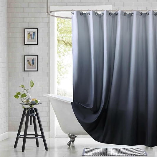 Stall Fabric Shower Curtain, Black and Grey Ombre Shower Curtains for Bathroom, Waterproof Bathroom Curtains, 54" W x 72" H