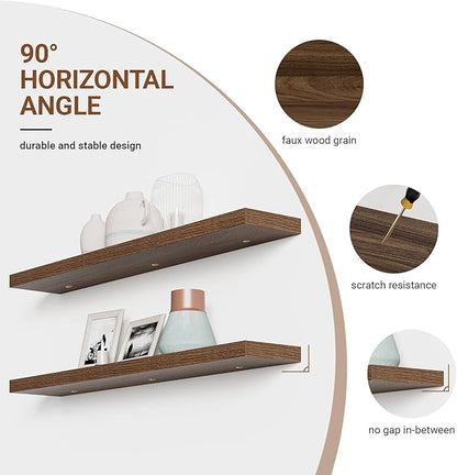 Heimlove 9.3" Deep Floating Shelves for Wall,Long Floating Shelf Set of 2,Wall Mounted Shelves for Bathroom Bedroom Living Room Kitchen Office,Books Storage Room (55" Wx9.3 Dx1.5 H,Set of 2, Walnut