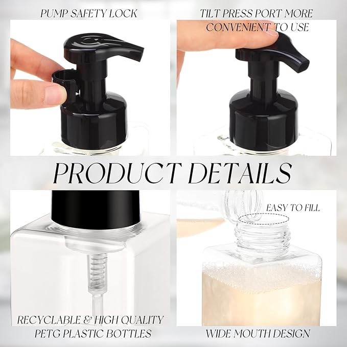 Domensi 24 Pcs Foam Pump Bottle Foaming Soap Dispenser Empty Travel Foaming Dispenser 8.5 oz Refillable Hand Soap Plastic Pump Bottle Travel Clear Container for Bathroom Vanities (Black)