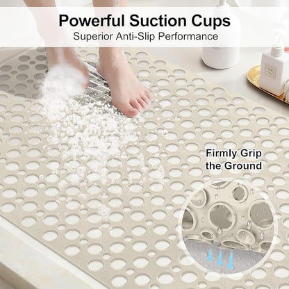 Anti Slip Shower Mat with Suction Cups,23.6x35.4 Inch Quick Drain TPE Non Slip Shower Mats for Inside Shower,Large Bath Mat for Shower Soft on Feet, Easy to Dry&Cut Machine Washable