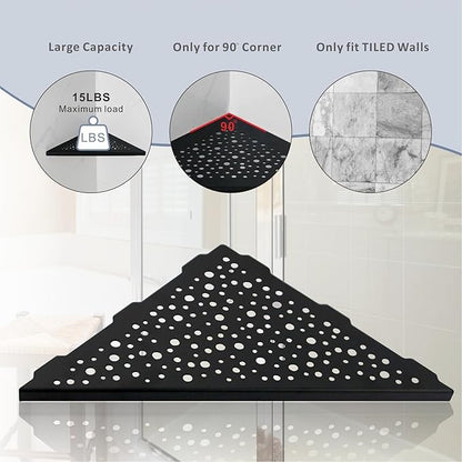 Shower Corner Shelf 10" No Drill,10" 304 Stainless Steel, Recessed Bathroom Shelves Grout in Shelf for Tiled Wall,Matte Black,2 Pack