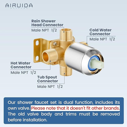 Airuida Shower Faucet Set and Handle Set Single Function Shower Trim Kit Ceiling Mount Rainfall Shower System with Male Threads and Rough-in Valve 10 Inch Square Shower Head Chrome Polish