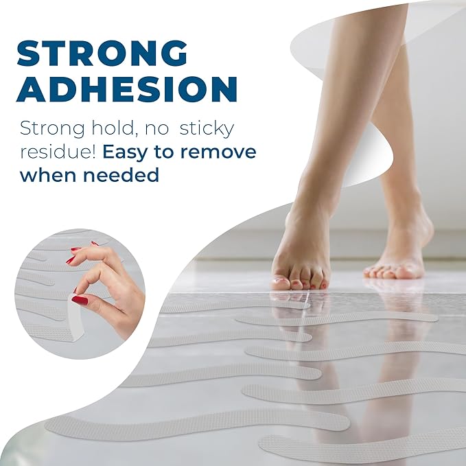 Anti-Slip Shower Stickers - Help Reduce Slipping in Bathtub & Shower, Clear Non-Slip Bath Strips, Strong Adhesive Bathtub Appliques Suitable for Homes with Kids, Adults & Seniors - 24 Pcs - Homergy