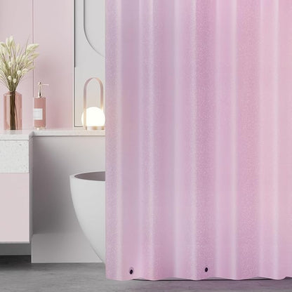 Dreamy Pink Glitter PEVA Shower Curtain Long 75 Length, Waterproof Plastic Sparkle Shower Curtain Liner with 3 Weighted Magnets, 72x75 Shimmery Bathroom Rose Décor Shower Curtain