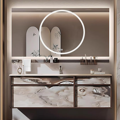 44IN Modern Bathroom Vanity with Sink - Bathroom Vanity with Drawer Organizer, LED Mirror Lights & Defogging Function | Wall - Mounted Vanity with Multifunctional Storage Rack