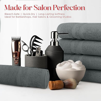 RIVERSIDE Pack of 24 Salon Towels Set – 16 x 26 Inches, 100% Ring Spun Cotton Highly Absorbent and Quick Dry Towels for Salon, Hand, Barber, Gym, Home & Hair Care, Grey
