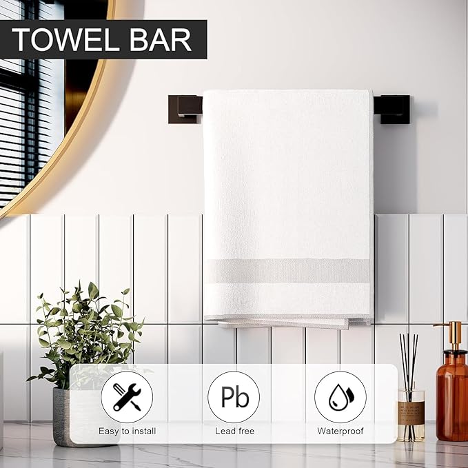 Matte Black Bathroom Accessories Set, 22.2 Inch Bath Towel Bar Set, Stainless Steel Bathroom Hardware Set, Towel Racks for Bathroom Wall Mounted