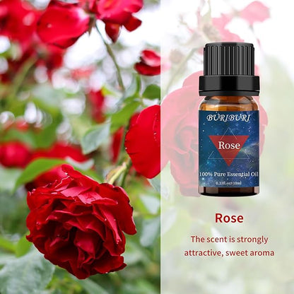 BURIBURI Rose Oil and Peony Essential Oil Set 2 Pack, 100% Pure Diffuser Rose Essential Oil 10ml for Massage, Soap Making
