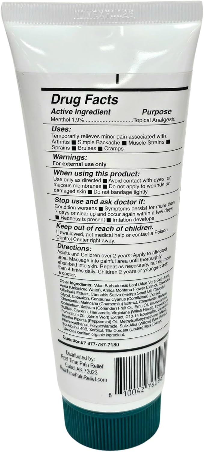 Real Time Pain Relief MAXX Plus - 4oz Tube | Intensive Formula with 19 Natural Ingredients Including Hemp Oil | Fast-Acting Relief for Muscle Pain, Arthritis, Backaches, and More