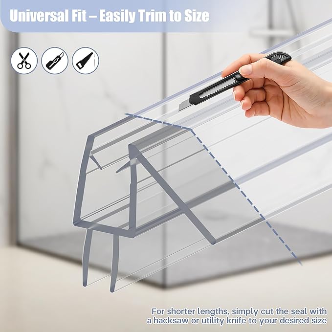 2-Pack Shower Door Bottom Seal, (1/4" x 36") Ultra Clear Glass Shower Door Seal Strip, Stop Leaks and Create a Water Barrier