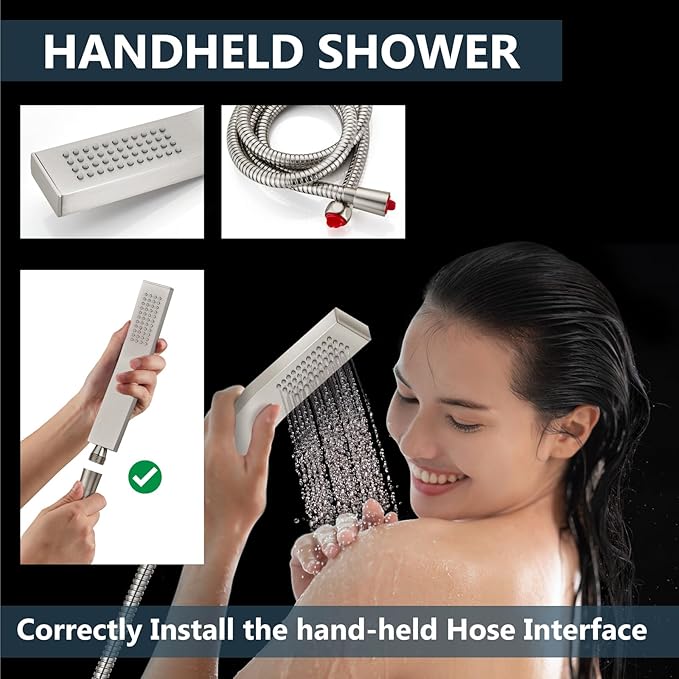 Aolemi Shower Faucet Set Rain Shower System with Handheld Spray Bathroom Shower Combo Rough-in Valve and Shower Trim Kit Included Brushed Nickel 16 Inch Wall Mount Shower Head