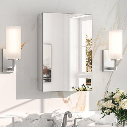Keonjinn 16.14 x 24.01 Inch Medicine Cabinet, Bathroom Medicine Cabinet with Mirror, Lightweight Aluminum Structure, Assembly Required, in Wall or Wall Mount, Adjustable Shelves, Tempered Glass