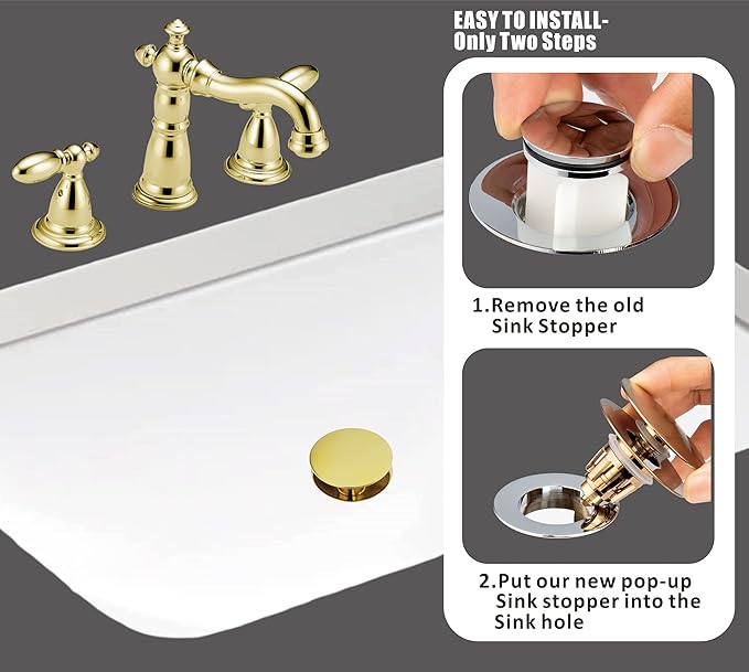 Artiwell Universal Bathroom Sink Drain Stopper, Fits Most Pop-Up Drains for Vessel Sink Lavatory Vanity, Sink Drain Strainer with Detachable Hair Catcher, Tested by Plumber in US (Polished Brass)