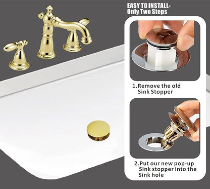 Artiwell Universal Bathroom Sink Drain Stopper, Fits Most Pop-Up Drains for Vessel Sink Lavatory Vanity, Sink Drain Strainer with Detachable Hair Catcher, Tested by Plumber in US (Polished Brass)