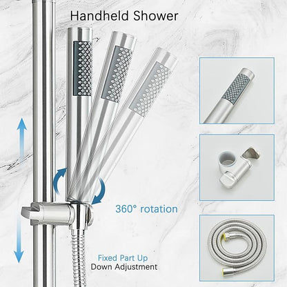 Rain Shower System Outdoor Shower Fixtures with 8" Rain Shower Head Handheld Sprayer Single Handle Wall Mounted Bathroom Shower Faucet Set Brushed Nickel for Bathroom or Backyard