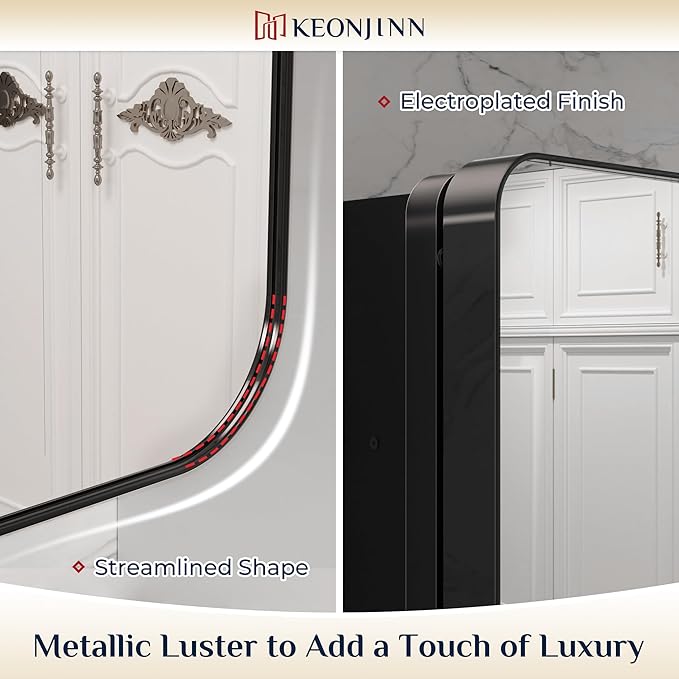 Keonjinn 40 x 32 Inch Large Black Medicine Cabinets, Recessed Bathroom Medicine Cabinet, Gloss Black Stainless Steel Framed, Sturdy & Heavy, Adjustable Shelves, Oversized Bathroom Mirror with Storage