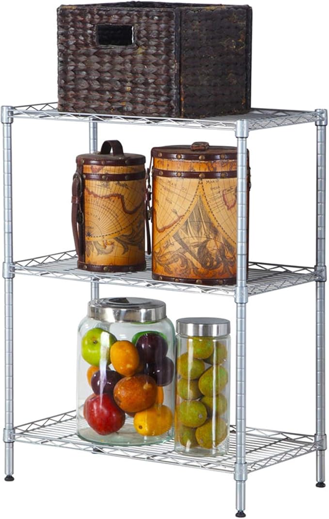 3 Tier Storage Racks Shelving, Heavy Steel Pantry Shelves, Adjustable Wire Shelving Rack, Suitable for Garage, Kitchens, Offices, 23" W x 13.4" D x 31.5" H, Silver