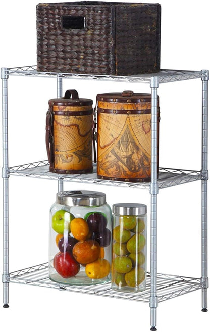 3 Tier Storage Racks Shelving, Heavy Steel Pantry Shelves, Adjustable Wire Shelving Rack, Suitable for Garage, Kitchens, Offices, 23" W x 13.4" D x 31.5" H, Silver