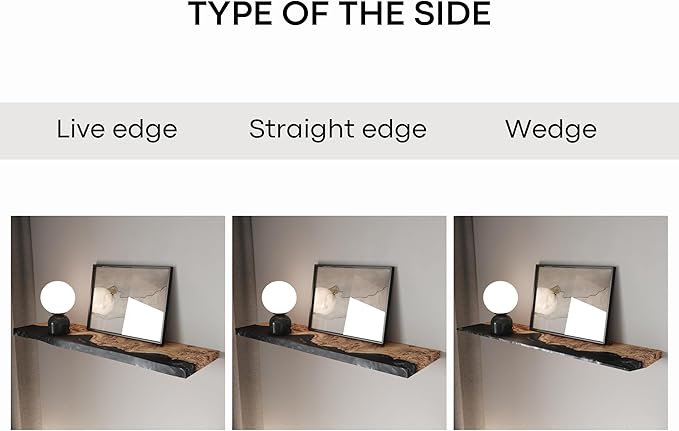 RWA Live Edge Floating Shelf – Unique Wood Floating Shelf for Wall Decor, Living Room, Bedroom, or Bathroom – Stylish Decorative Wall Shelves for Home & Office (Live Edge, White - 24x7)