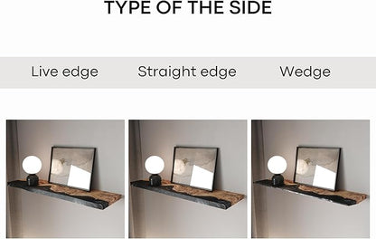 RWA Live Edge Floating Shelf – Unique Wood Floating Shelf for Wall Decor, Living Room, Bedroom, or Bathroom – Stylish Decorative Wall Shelves for Home & Office (Live Edge, White - 24x7)