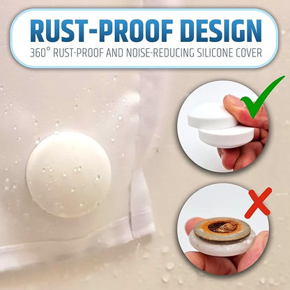 Powerful Anti-Billowing Magnetic Shower Curtain Weights for Splash-Free Bath Experience - 360° Silicone Wrapped - Will Never Rust - Heavy Magnets Prevent Curtain Liners from Blowing | 8 Pairs | White