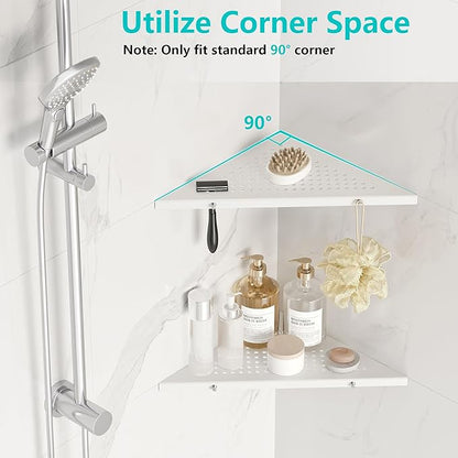 10" Bathroom Corner Shelf, 2 Pack Recessed Shower Shelf Caddy, SUS304 Stainless Steel Shelf Wall Mount Triangular, No Drilling Matte White