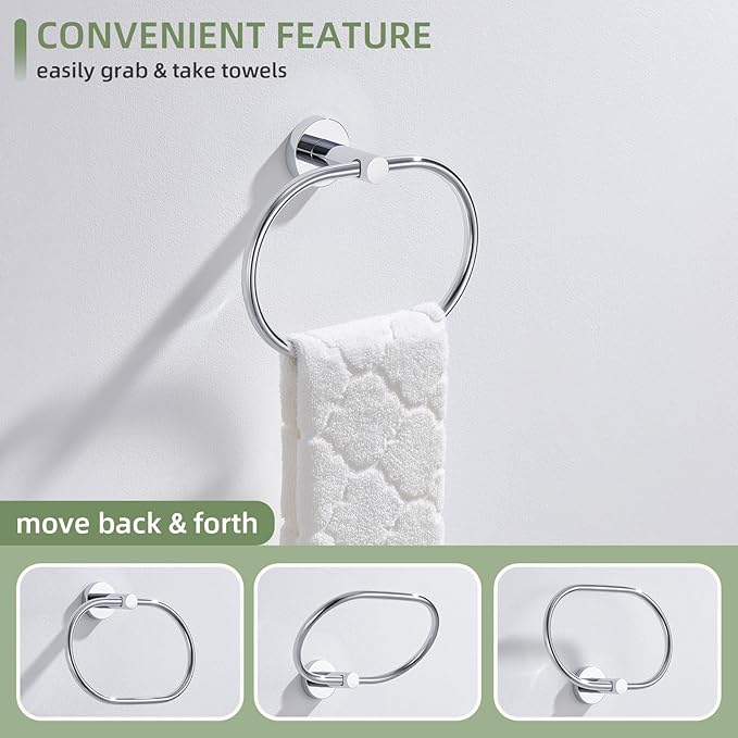 Angle Simple Towel Ring, Stainless Steel Swivel Hand Towel Holder Rack Hanger for Bathroom Kitchen Wall, Chrome