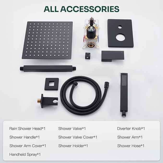 Ceiling Mount Shower Faucet Set, Black Shower System with 10-Inch Rain Showerhead and Handheld Spray Combo, High-Pressure Showerheads Set with Valve and Trim Kit, Matte Black