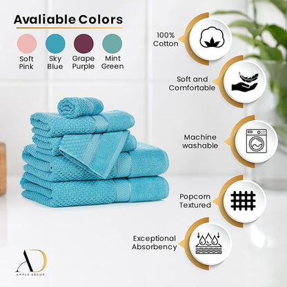 Ample Decor Bathroom Towel Set of 18-4 Bath Towel, 4 Hand Towel, 10 Wash Cloths – Ideal for Gifting, Hotel, Gym, Spa - Sky Blue