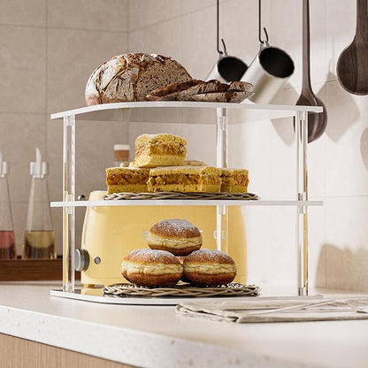 Plate Organizer for Cabinet Space Saver - Acrylic Corner Shelf for Dishes, Bowls, 3-Tier Kitchen Countertop Cabinet Organization, Dinner Plates Holder, and Small Shelf for Bathroom Storage - White