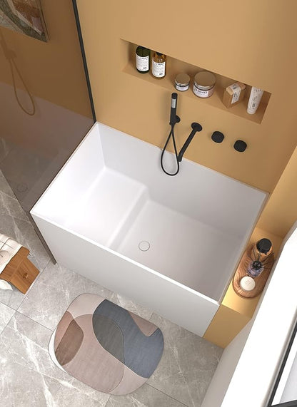 Cpingao 47" Stone Resin Freestanding Bathtub, Solid Surface Japanese Soaking Tubs Modern Rectangular Stand Alone Tub, Matte White 8842-1200