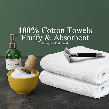 24 Pack White Hand Towels 100% Cotton Spa Towel – 16x27 inches Highly Absorbable Facial Towels Gym, Hair, Face, Bulk Small Towels (Not Bleach Proof)