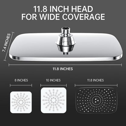 Veken 11.8 Inch Rain Shower Head with Handheld- High Pressure Dual Shower Heads with 5 Modes Handheld Spray Combo- Wide Rainfall Showerhead with Hose, Bathroom Accessories, Christmas Gift, Chrome